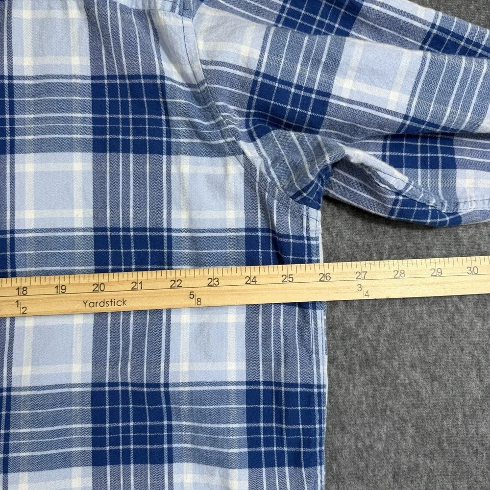 Columbia Flannel Shirt Mens XXL White Blue Checked Stretch Long Sleeve Button-Up